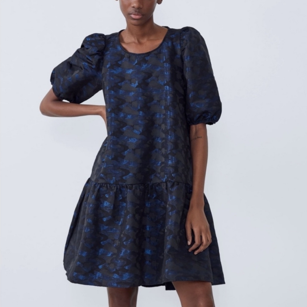 Zara Puff Sleeve Ruffle Dress
